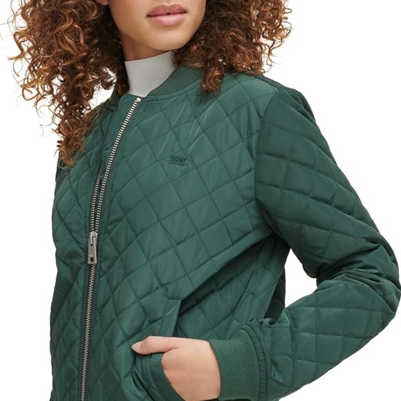Levi's Women's Darkest Spruce Green Sz Extra Small Diamond Quilted Bomber Jacket - Picture 7 of 8